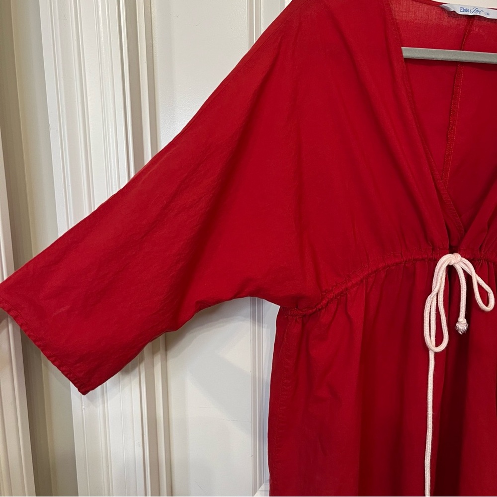 Elsie & Zoey Red Cotton Swim Cover Up- Tie Rope Waist- Women’s L/XL - Picture 2 of 7